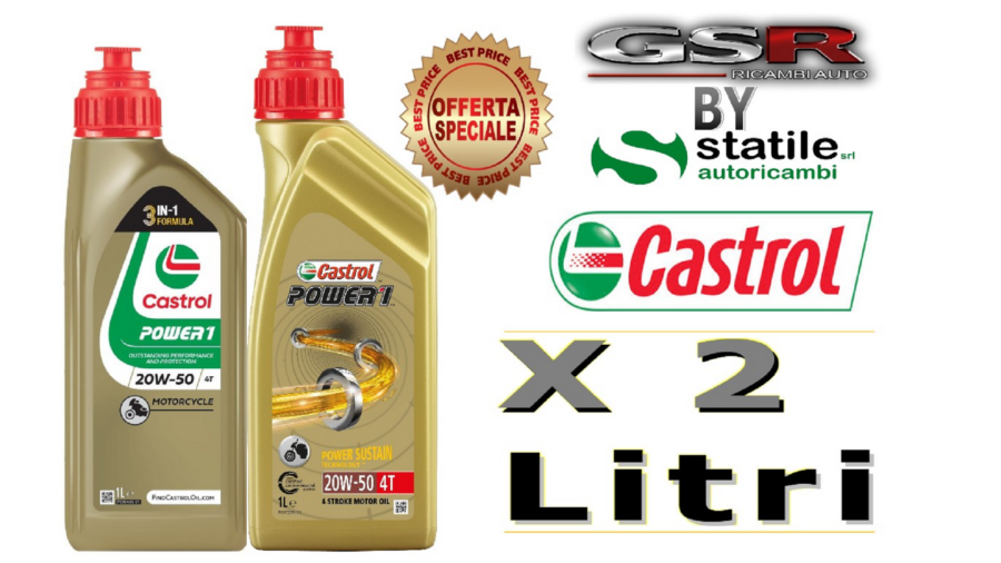 2 Litri Olio-Lubrificante Castrol Moto 4t 20w50 Power1 Lt.1
